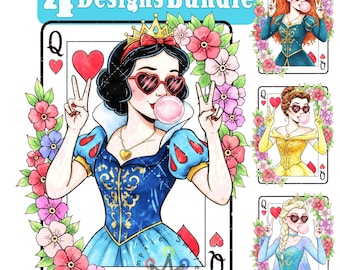Retro Queen of Hearts Png BUNDEL, prinses blaast bellenontwerp, Disneyworld prinses ontwerp, aquarel prinses, noodlijdend shirtontwerp