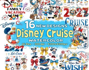 Paquete de imágenes PNG de acuarela de Cruise Squad, diseño de Mickey y sus amigos para cruceros, vacaciones en crucero 2027, crucero familiar 2027, imágenes PNG de Magic Kingdom
