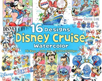 Cruise Squad Watercolor PNG Bundle, Mickey And Friends Cruise Line Design, Magical Kingdom, Family Cruise Vacation Design