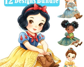 Baby Princess Watercolor Png BUNDLE, Western Little Princess, Princess Cuddle, Toddler Cowgirl Princess, Nursery Decor, Princess Cliparts