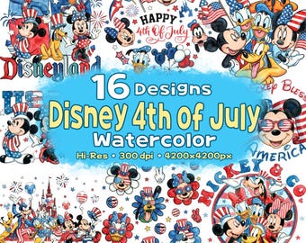 Retro Mickey & Friends 4th of July PNG Bundle, USA 250th Anniversary, Patriotic Cartoon USA Design, Mickey Minnie Donald Daisy Goofy Pluto
