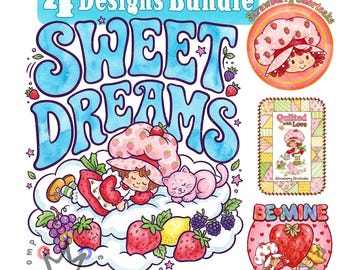 Strawberry Shortcake Watercolor Png BUNDLE, Berry Sweet Girl Cartoon Design, Strawberry and Friends, Strawberry Character, 90s Retro Cartoon