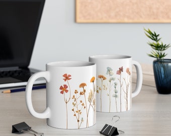 Beautiful Flower Ceramic Mug, Flower Mug, Gardener Gift, Flower lover gift, Gift for Botanist, Coffee Drinker Gift, Wildflowers