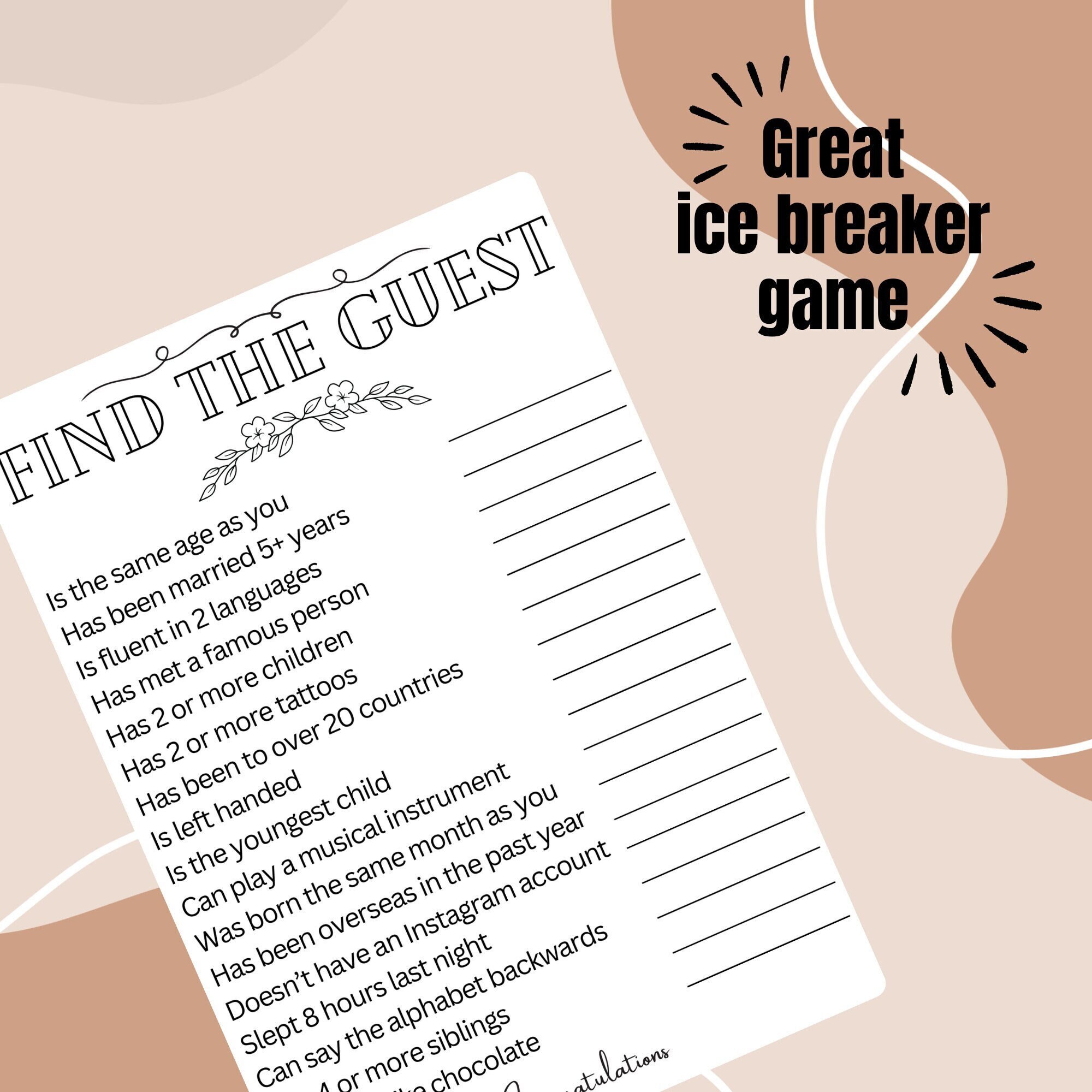 Find the Guest Party Game PRINTABLE Great for Bridal Showers Baby Find the Guest Party Game PRINTABLE Great for Bridal Showers Baby