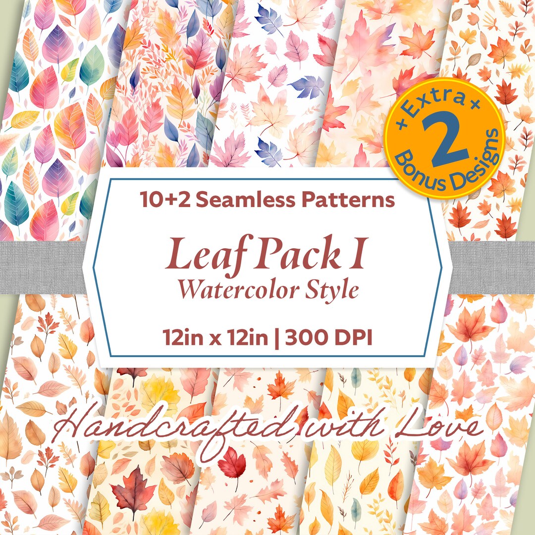 Leaf Design SEAMLESS Patterns, Watercolor Style, Digital Paper ...