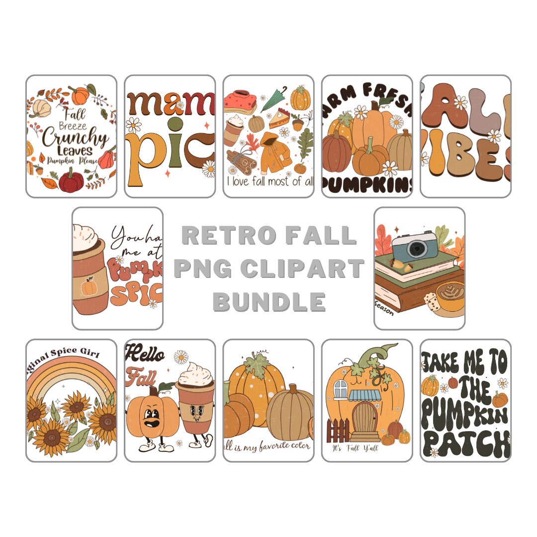 Retro Fall Poster Retro Fall PNG Clipart Bundle - Full License - 12 Designs - Instant ...