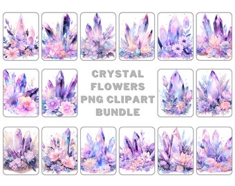 Floral Crystals PNG ClipArt Bundle - Full License - 20 designs - Instant Download