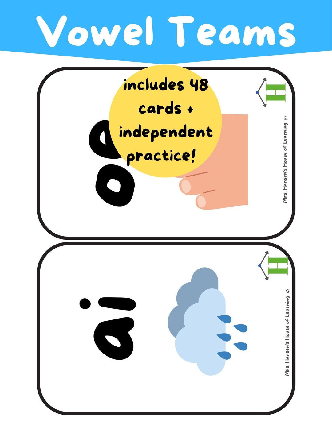 Vowel Team Flashcards Etsy