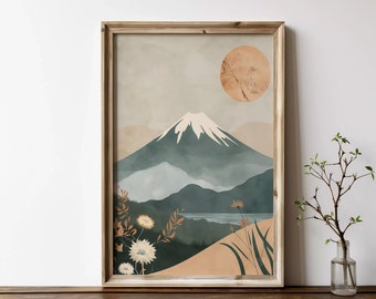 Berg Fuji Wabi Sabi Druck, Japandi Zen Art (digitaler Download)