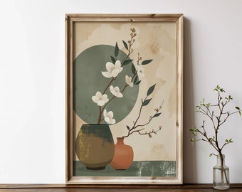 Sakura Wabi Sabi Wall Art, Japandi Beige Print (Digital Download)
