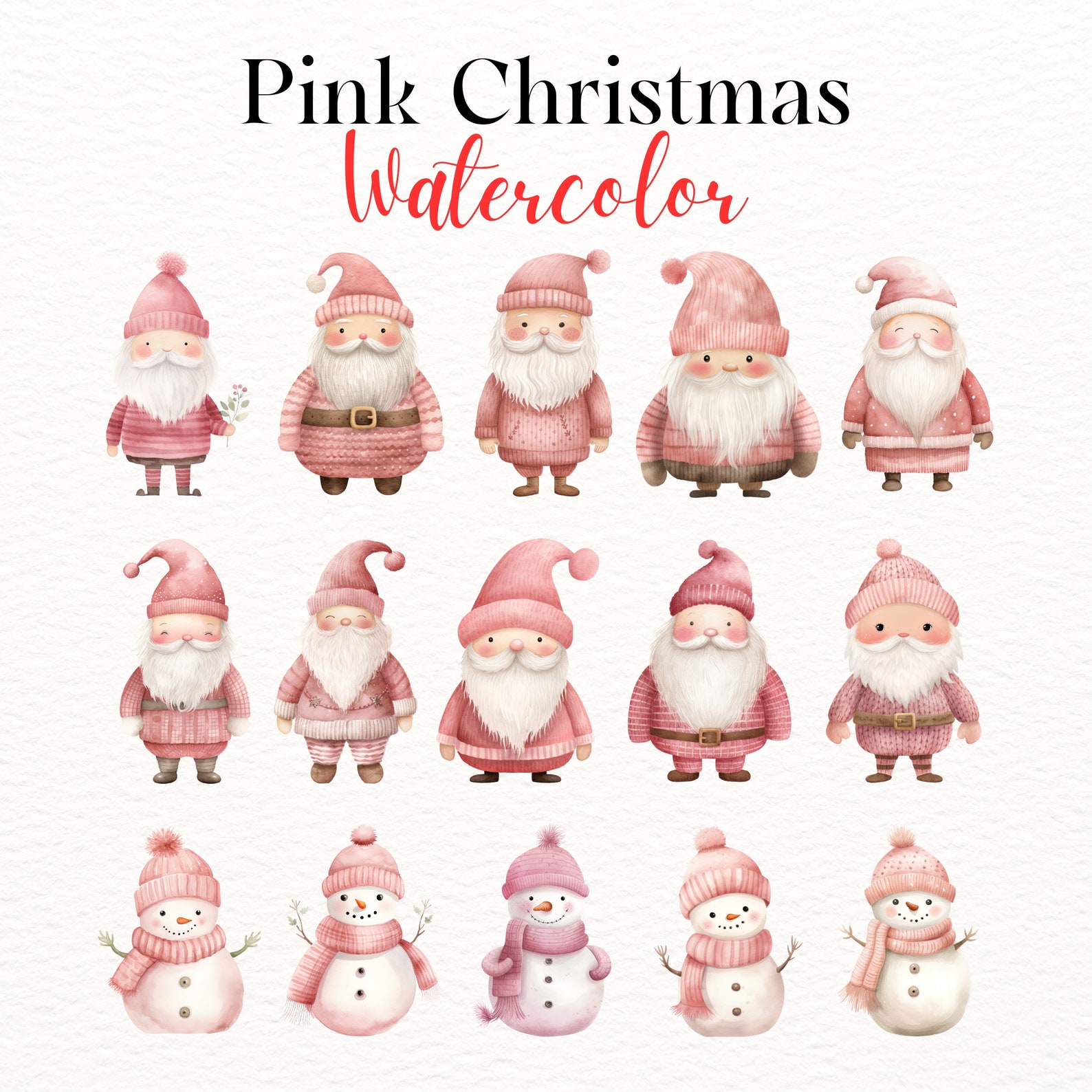 Pink Christmas Watercolor Clipart Bundle: 68 Festive PNG Images ...