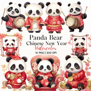 Panda Bear Chinees Nieuwjaar aquarel, Chinees maannieuwjaar, vakantie grafische PNG, feestelijke viering beelden, Instant Digitale Download