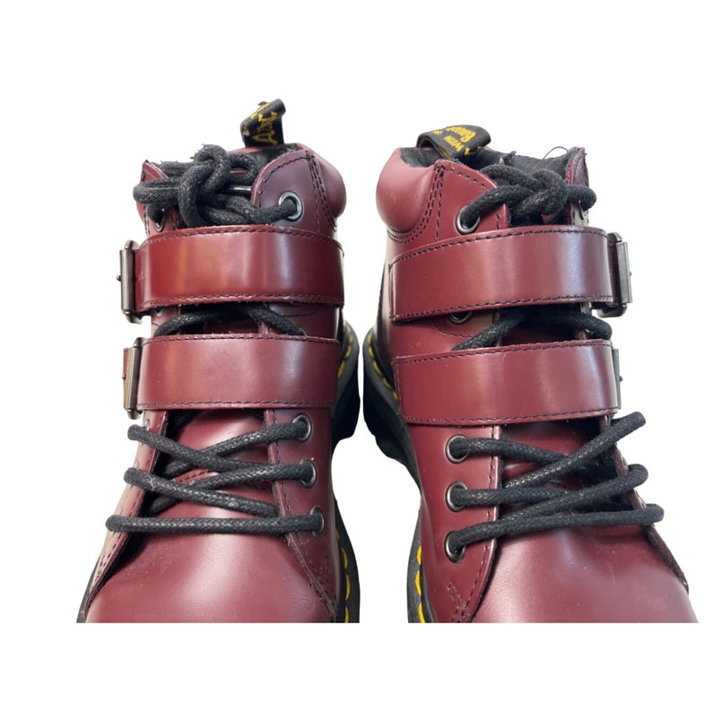 Dr. Martens Cherry Red Womens Platform Boots with two Buckle Straps Sz 6 image 10