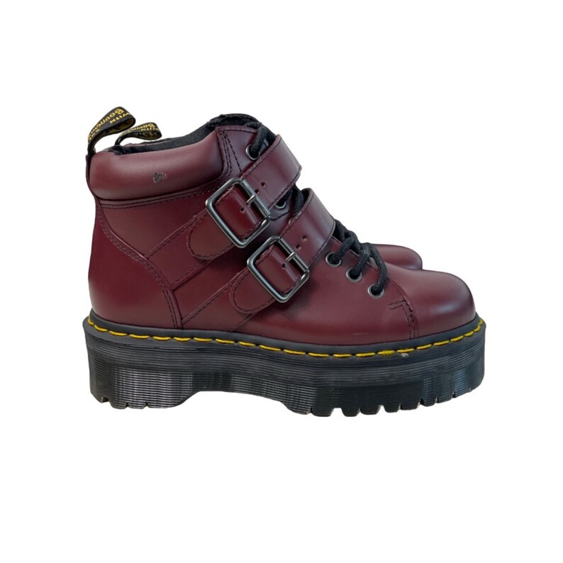 Dr. Martens Cherry Red Womens Platform Boots with two Buckle Straps Sz 6 image 3