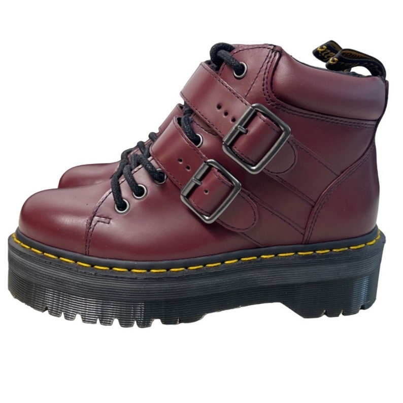 Dr. Martens Cherry Red Womens Platform Boots with two Buckle Straps Sz 6 image 5