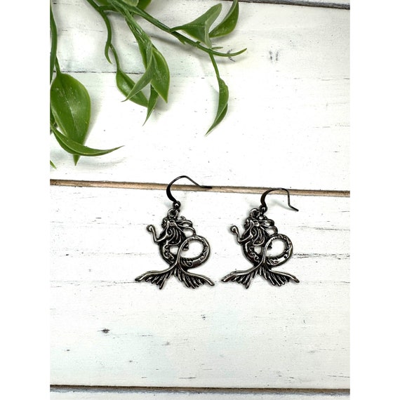 Silver Tone 3D Graceful Mermaid Earrings - image 1