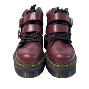 Dr. Martens Cherry Red Womens Platform Boots with two Buckle Straps Sz 6 image 2