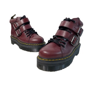 Dr. Martens Cherry Red Womens Platform Boots with two Buckle Straps Sz 6 image 1