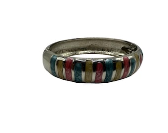 Vintage Brass Tone Bangle Bracelet With Multi Colored - 6.5in