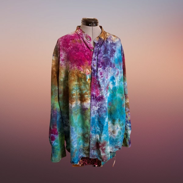 Upcycled Denim Shirt, Scrunch Tie Dye, Long Sleeve, Vibrant Colors, Soft Cotton, Hippie Shirt, Bohemian Style, Boho Chic, Hippy Clothes, 3XL