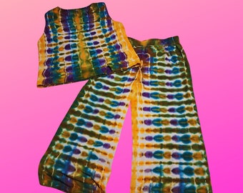 Fan Fold Tie Dyed, Matching Set, Tank Top, Bottoms, Elastic Waistband, Loose Fitting, Bohemian, Hippie, Music Festival Clothing, Boho Chic