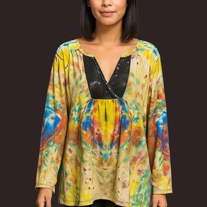 Reverse Dyed Sequin Smock Top: Bohemian Plus Size Festival Blouse