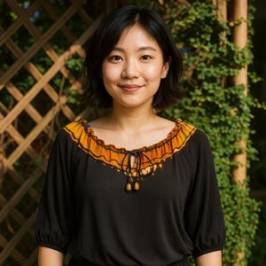 Reverse Dye Rayon Blouse: Ruffled Collar Upcycled Bohemian Top