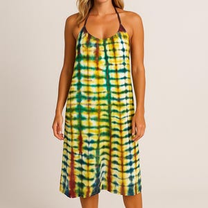 Tie-Dyed Halter Sun Dress: Alien Spine Pattern, Boho Beach Coverup