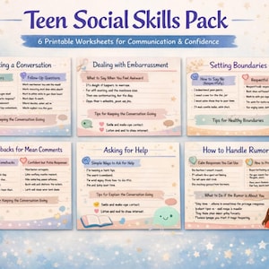 Teen Social Skills Worksheets | Communication, Confidence, Emotional Regulation (US Letter + A4 Sizes -Digital Download)