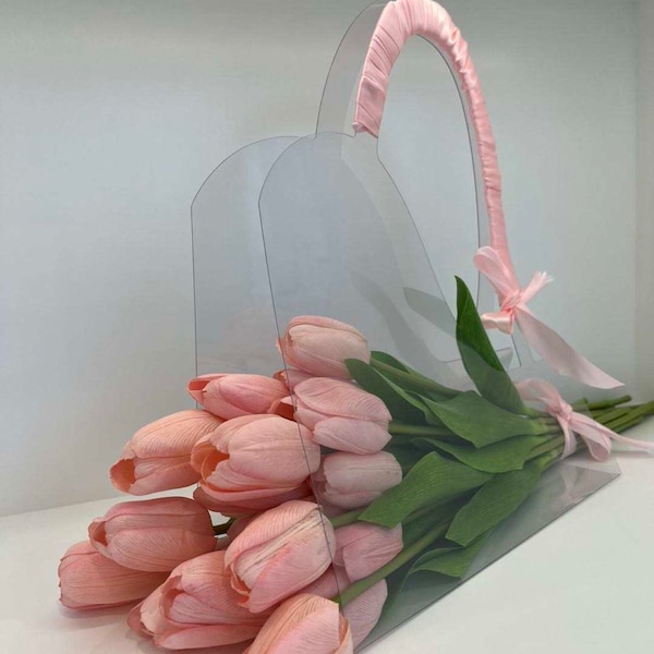 unique transparent flower bag with handle