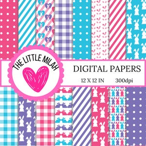Pakket van 16 prachtige digitale paaspapieren met konijntjes en ontwerpen voor knutselwerkjes