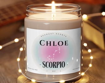 Scorpio Zodiac Candle Personalized Birthday Gift for Her Custom Star Sign Aura Astrology Gift Unique Customized Astrological Candle
