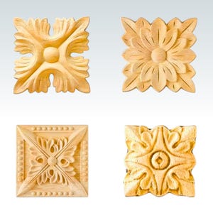 Vintage Style Wooden Rosette - Natural Finish Round Wood Flower Applique, Elegant Interior Decor Accent & Floral Carving Trim