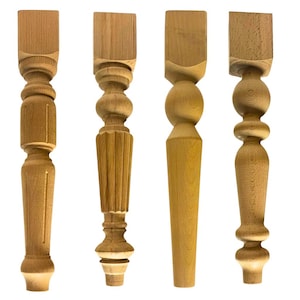 Wood Table Legs Set of 4 - Turned Mid Century Kitchen & Dining Solid Wood Replacement Legs, Sturdy Wooden Table Legs for Furniture Repair