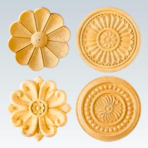 Wood Rosette Flower Design for Furniture – Decorative Ornamental Rosette, Classic Wood Embellishment for Furniture Restoration, Set of 4