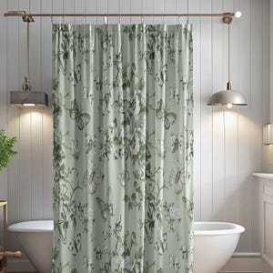 Sage Green Toile  de jouy Shower Curtains floral shower curtain botanical luxury modern home decor green showercurtain bathroom French