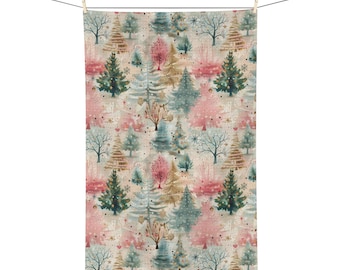 Christmas Tree Microfiber Kitchen Towel, Pink & Green Holiday Decor