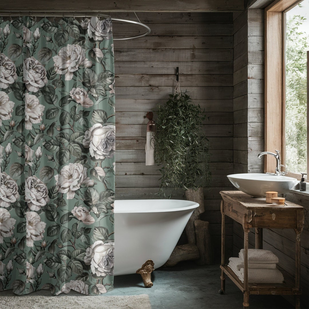 Avezano Tenda Da Doccia Con Foglie Verdi E Fiori Salvia – 180x180 Cm, Impermeabile, Con 12 Ganci