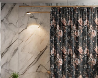 Shower Curtain Raven Gothic Bathroom decoration floral black Crow bath curtain Halloween home decor vintage inspired Shower  Polyester