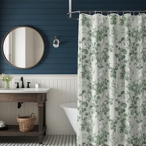 Shower Curtain sage green Toile De Jouy shower curtain set French country Cottagecore Bathroom decor for a housewarming gift home decor