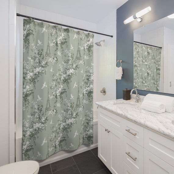Duschvorhänge Salbeigrüner Toile deko für Gästetoilette Duschvorhang Cottagecore Florale französische Landhaus Baddekorationen