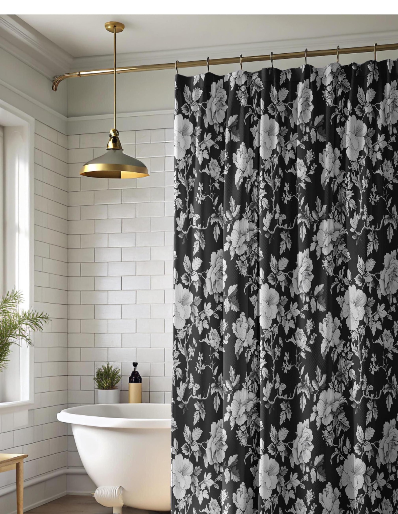 Toile Shower Curtains Black and White Rose Vine Bathroom Decor Seasonal Home Decoration Shower ...