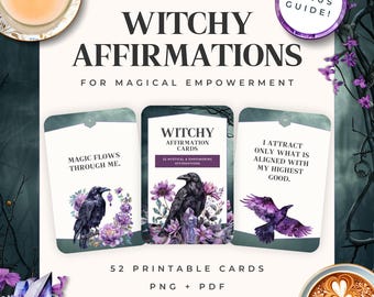 52 Witchy Affirmation Cards Raven Design, Digital Download, Printable Self-Care Cards, Uplifting Spiritual Guidance for Daily Inspiration