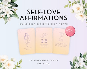 Self Love Affirmation Cards Printable, 36 Positive Affirmation Cards PDF, Self Worth Cards, Confidence Cards for Women, Daily Affirmations