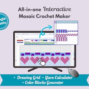 Mosaic Crochet Chart Creator Template, Overlay Pattern Generator Design Tool, Automatic Tapestry Color Chart Maker & Yarn Calculator, 3 size