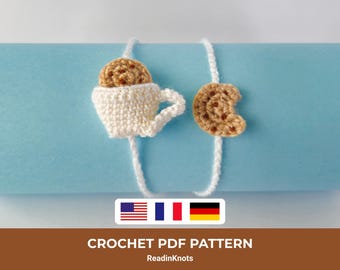 Patrón de marcapáginas de galleta a crochet, PDF interactivo para mojar en leche y galleta, postre fácil hecho a mano