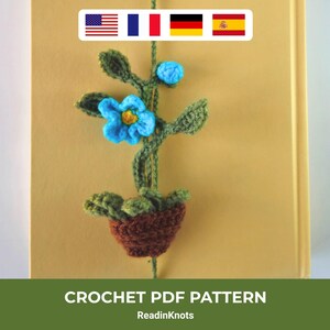 Patron de Crochet Marque-page Fleur, Tuto PDF Printemps, Cadeau Lectrice, Fête des Mères, Fleur Sauvage, Amigurumi Myosotis