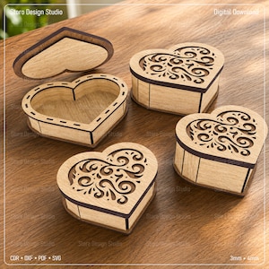 4 Different Size Heart Box Laser Cut Fİle, Gift Box Laser Cut Svg Files, Laser Cutting Files