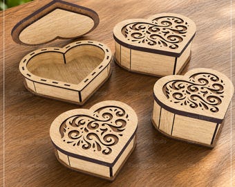 4 Different Size Heart Box Laser Cut Fİle, Gift Box Laser Cut Svg Files, Laser Cutting Files