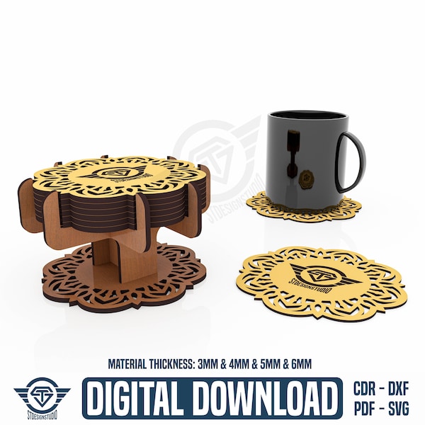 Coaster With Stand Laser Cut Files, Laser Cutting Files